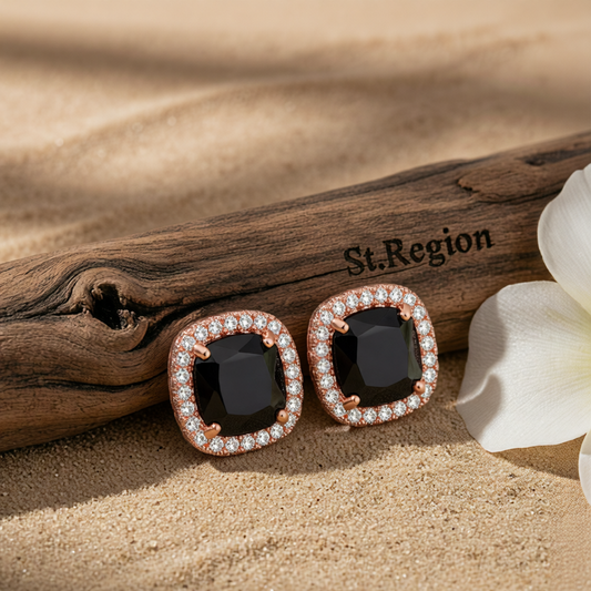 Black Princess Crystal & 18K Rose Gold-Plated Halo Stud Earrings