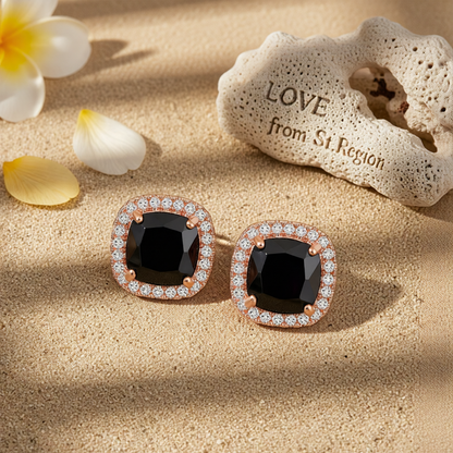 Black Princess Crystal & 18K Rose Gold-Plated Halo Stud Earrings
