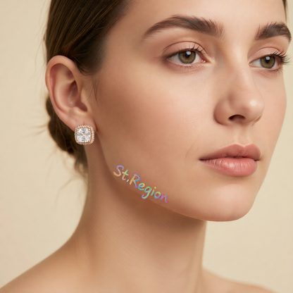Clear Princess Crystal & 18K Rose Gold-Plated Halo Stud Earrings