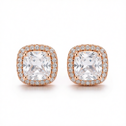 Clear Princess Crystal & 18K Rose Gold-Plated Halo Stud Earrings