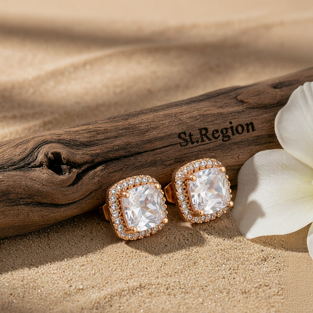 Clear Princess Crystal & 18K Rose Gold-Plated Halo Stud Earrings