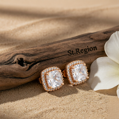 Clear Princess Crystal & 18K Rose Gold-Plated Halo Stud Earrings