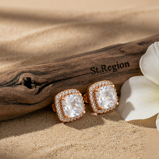Clear Princess Crystal & 18K Rose Gold-Plated Halo Stud Earrings