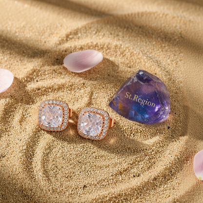 Clear Princess Crystal & 18K Rose Gold-Plated Halo Stud Earrings