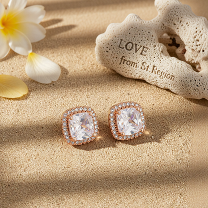 Clear Princess Crystal & 18K Rose Gold-Plated Halo Stud Earrings