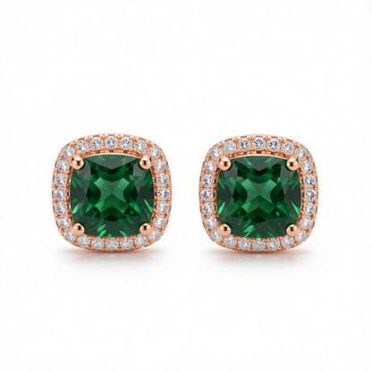 Emerald Princess Crystal & 18K Rose Gold-Plated Halo Stud Earrings