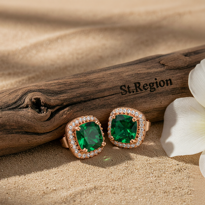 Emerald Princess Crystal & 18K Rose Gold-Plated Halo Stud Earrings