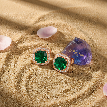 Emerald Princess Crystal & 18K Rose Gold-Plated Halo Stud Earrings