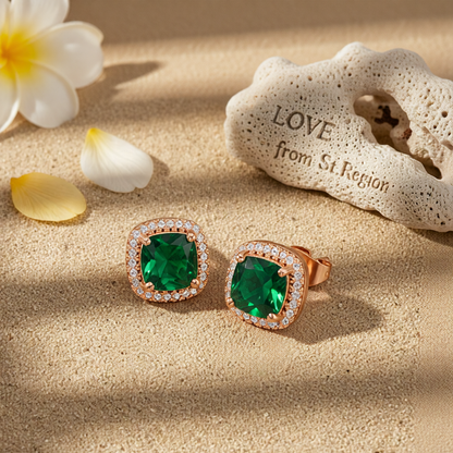 Emerald Princess Crystal & 18K Rose Gold-Plated Halo Stud Earrings
