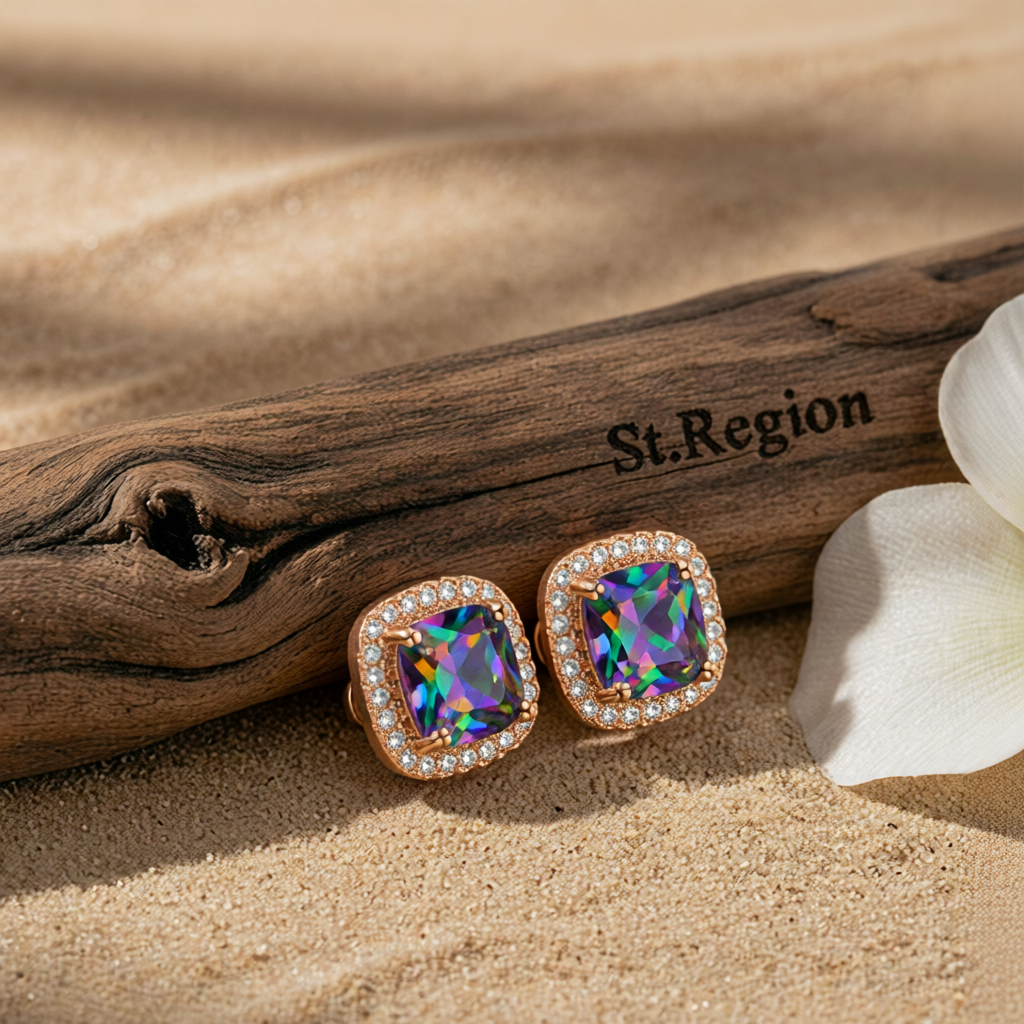 Colored Princess Crystal & Cubic Zirconia 18K Rose Gold-Plated Halo Stud Earrings