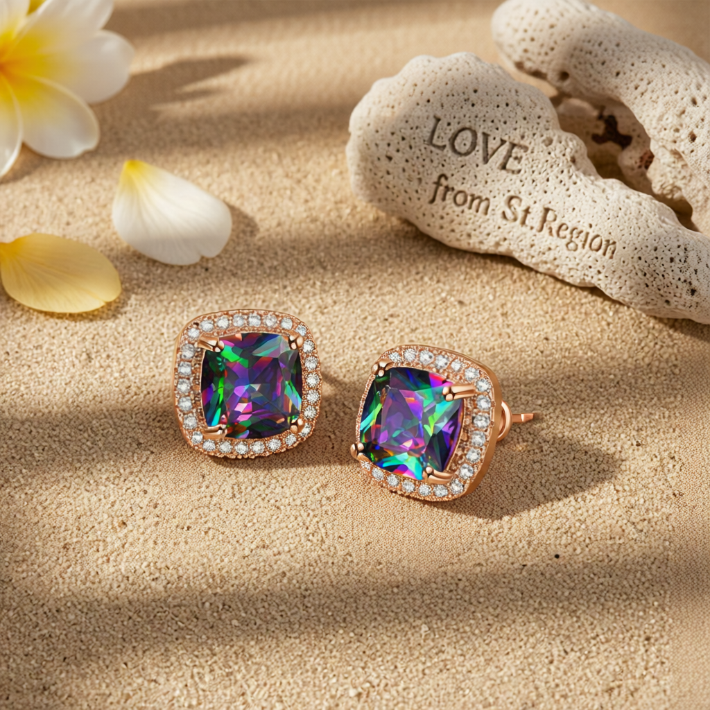 Colored Princess Crystal & Cubic Zirconia 18K Rose Gold-Plated Halo Stud Earrings