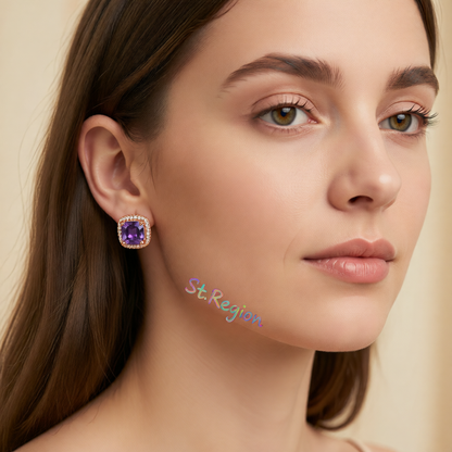 Purple Princess Crystal & 18K Rose Gold-Plated Halo Stud Earrings