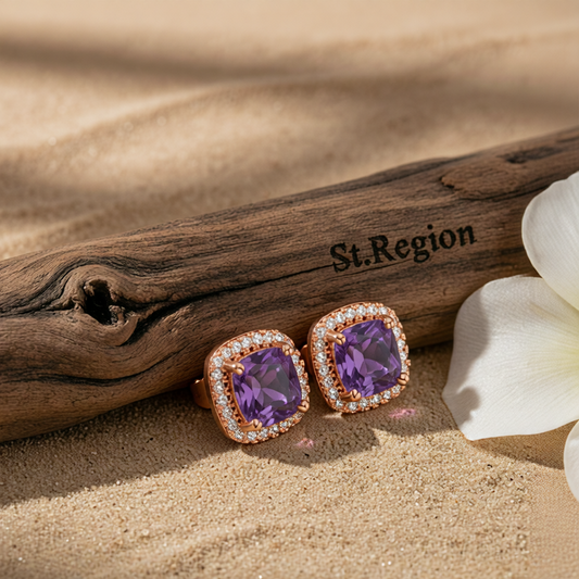 Purple Princess Crystal & 18K Rose Gold-Plated Halo Stud Earrings