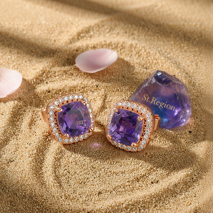 Purple Princess Crystal & 18K Rose Gold-Plated Halo Stud Earrings