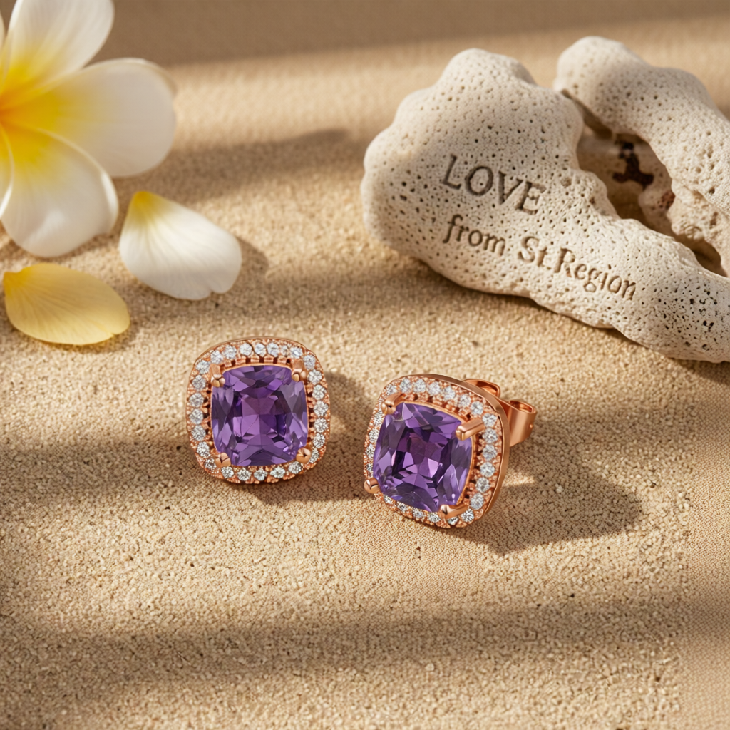 Purple Princess Crystal & 18K Rose Gold-Plated Halo Stud Earrings