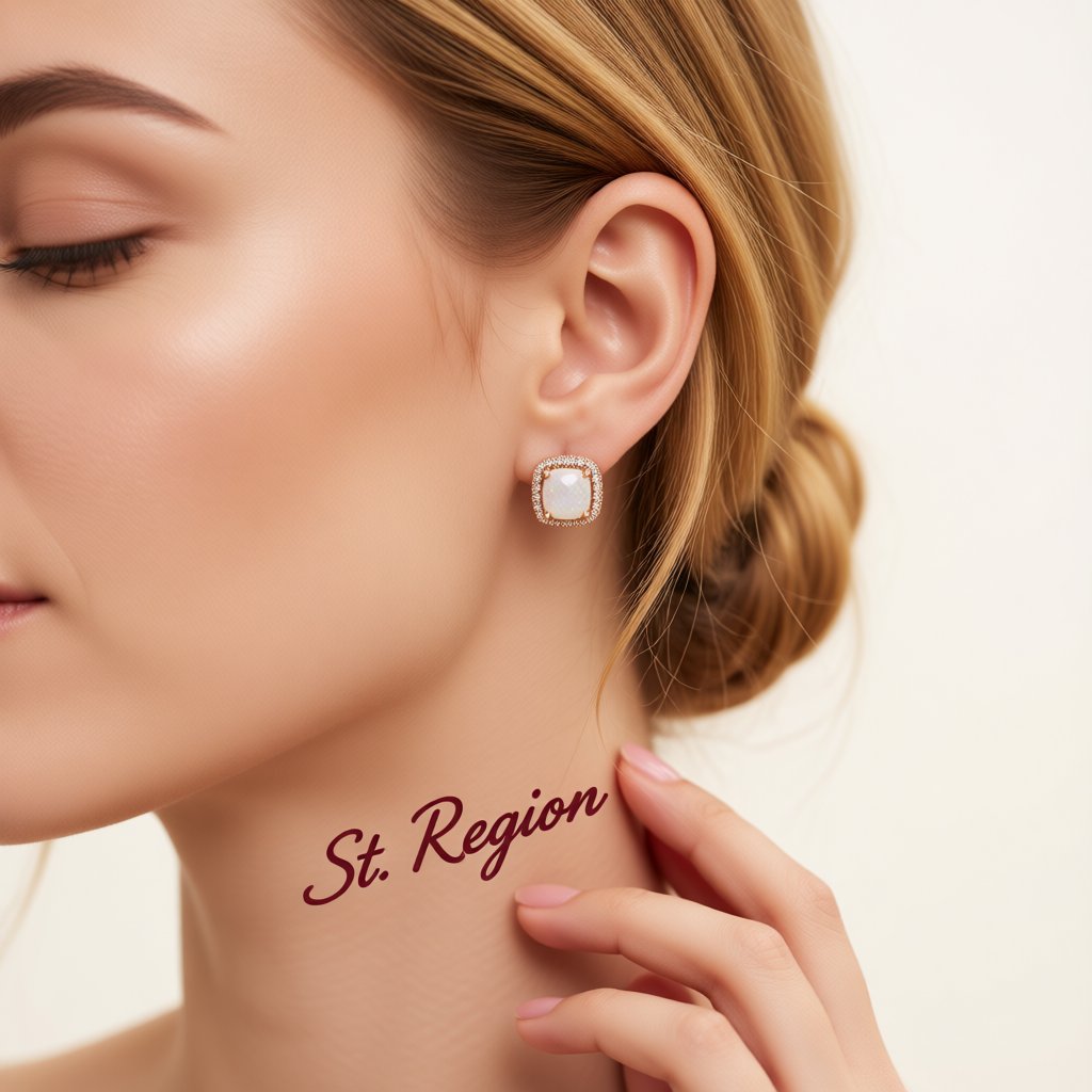 Princess Opal and 18K Rose Gold-Plated Halo Stud Earrings, cubic zirconia stud earrings for women, styled look