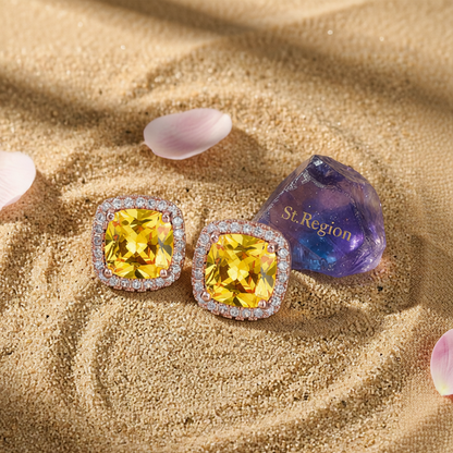 Yellow Princess Crystal & 18K Rose Gold-Plated Halo Stud Earrings