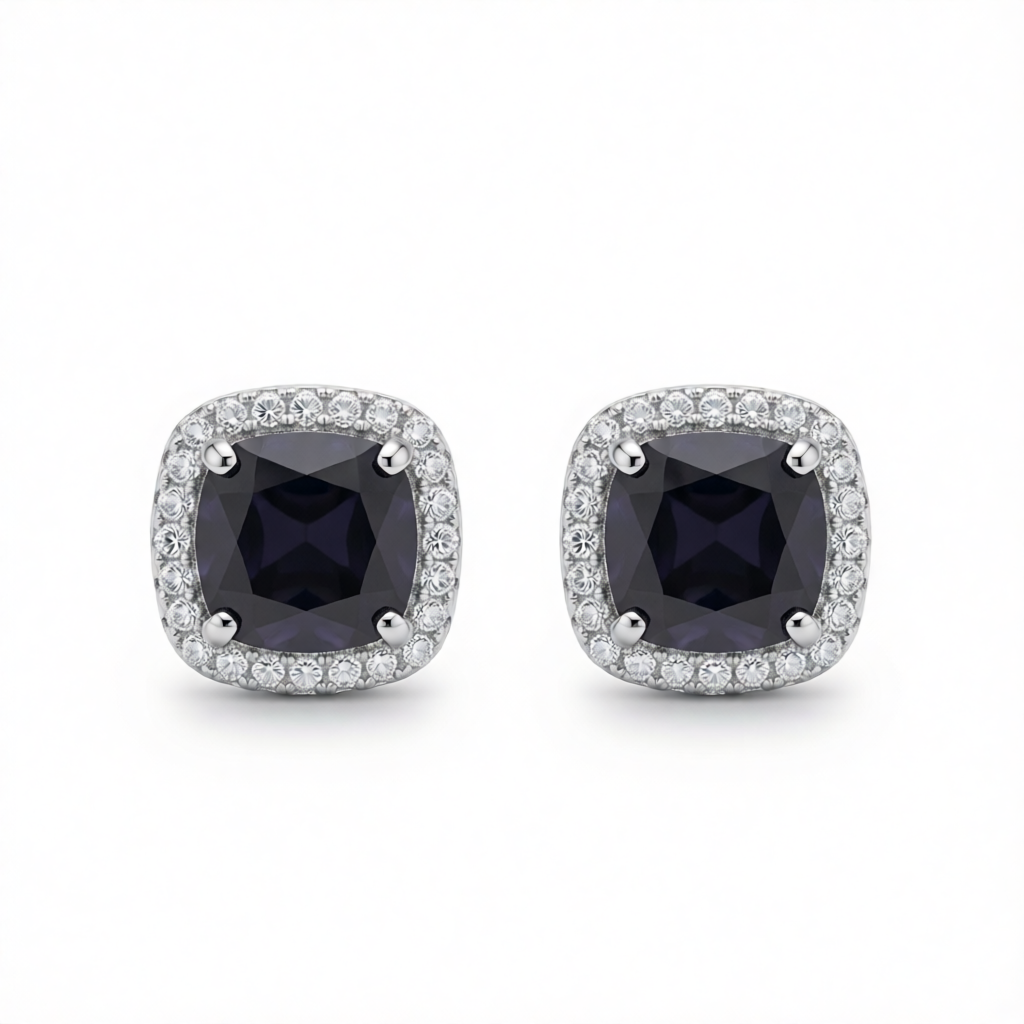 Black Princess Crystal & Cubic Zirconia Silver-Plated Halo Stud Earrings