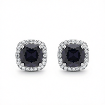 Black Princess Crystal & Cubic Zirconia Silver-Plated Halo Stud Earrings