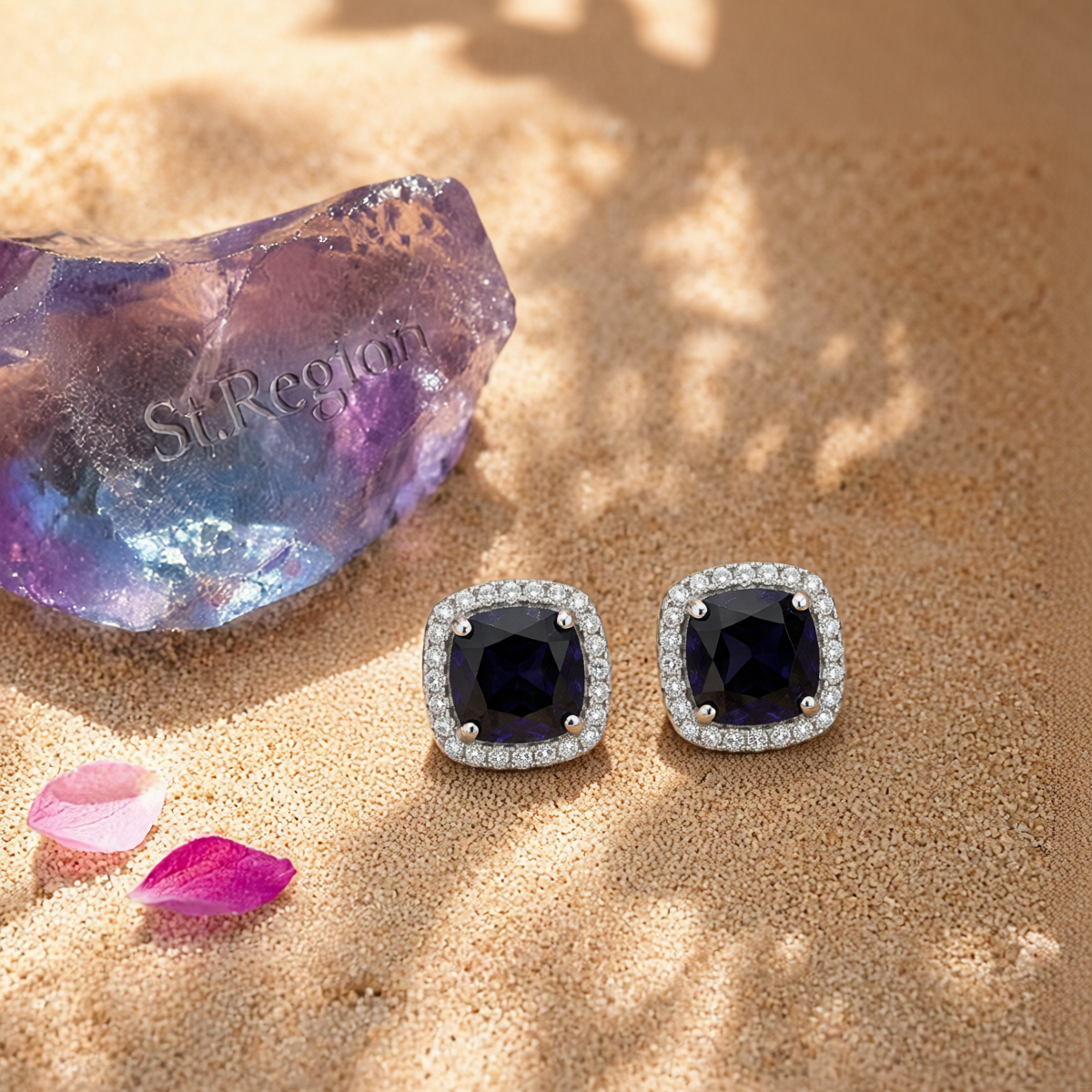 Black Princess Crystal & Cubic Zirconia Silver-Plated Halo Stud Earrings