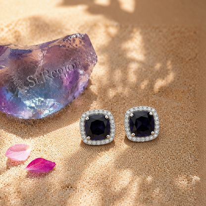 Black Princess Crystal & Cubic Zirconia Silver-Plated Halo Stud Earrings