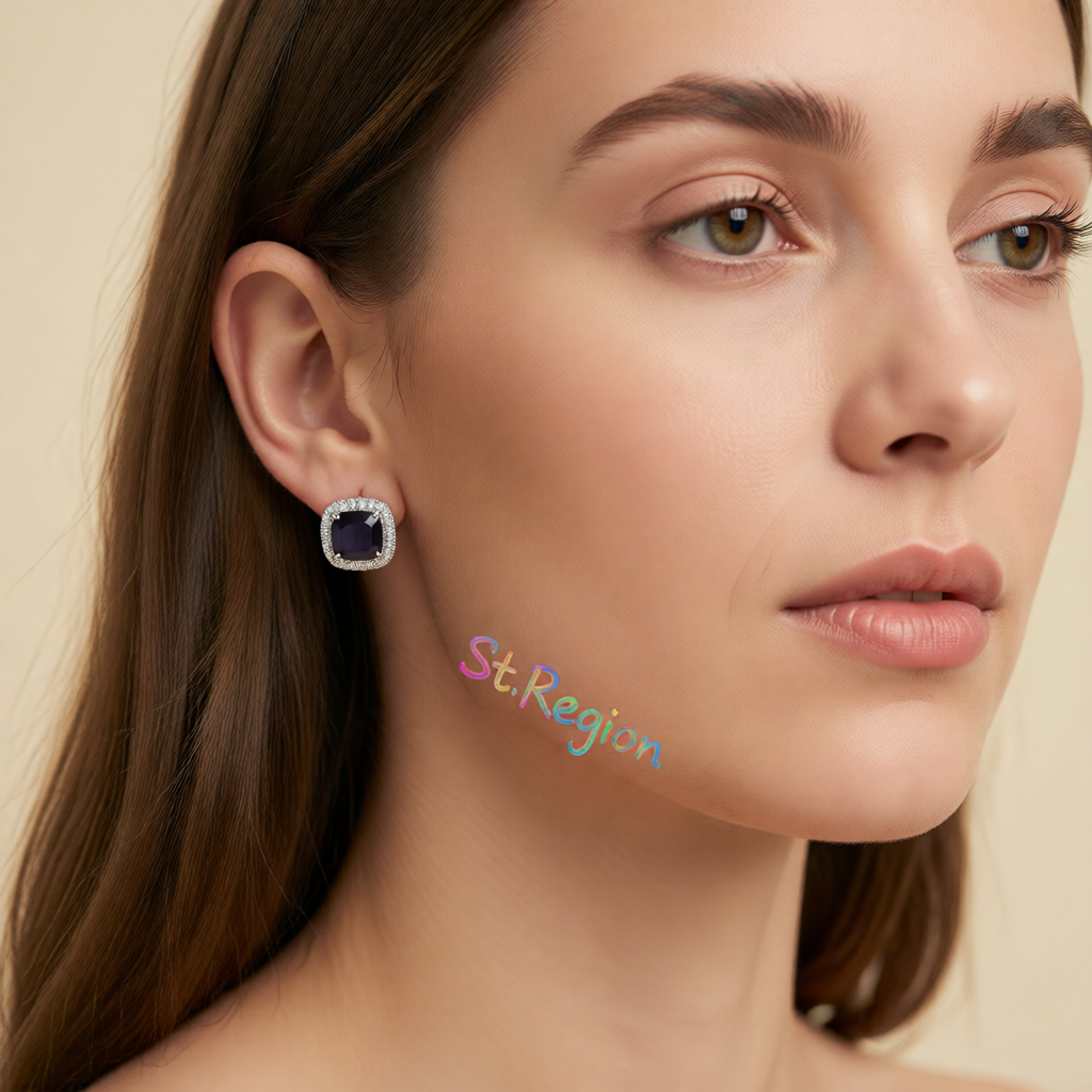 Black Princess Crystal & Cubic Zirconia Silver-Plated Halo Stud Earrings