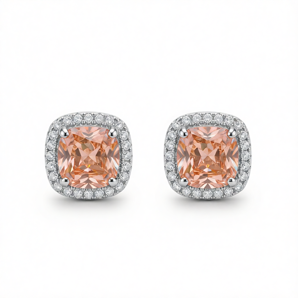 Champagne Princess Crystal & Cubic Zirconia Silver-Plated Halo Stud Earrings