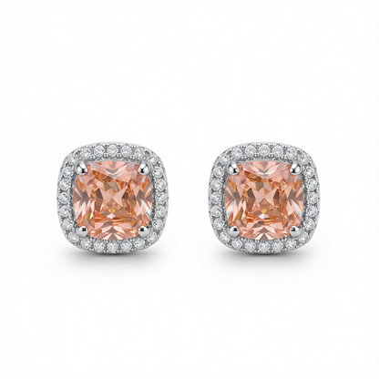 Champagne Princess Crystal & Cubic Zirconia Silver-Plated Halo Stud Earrings