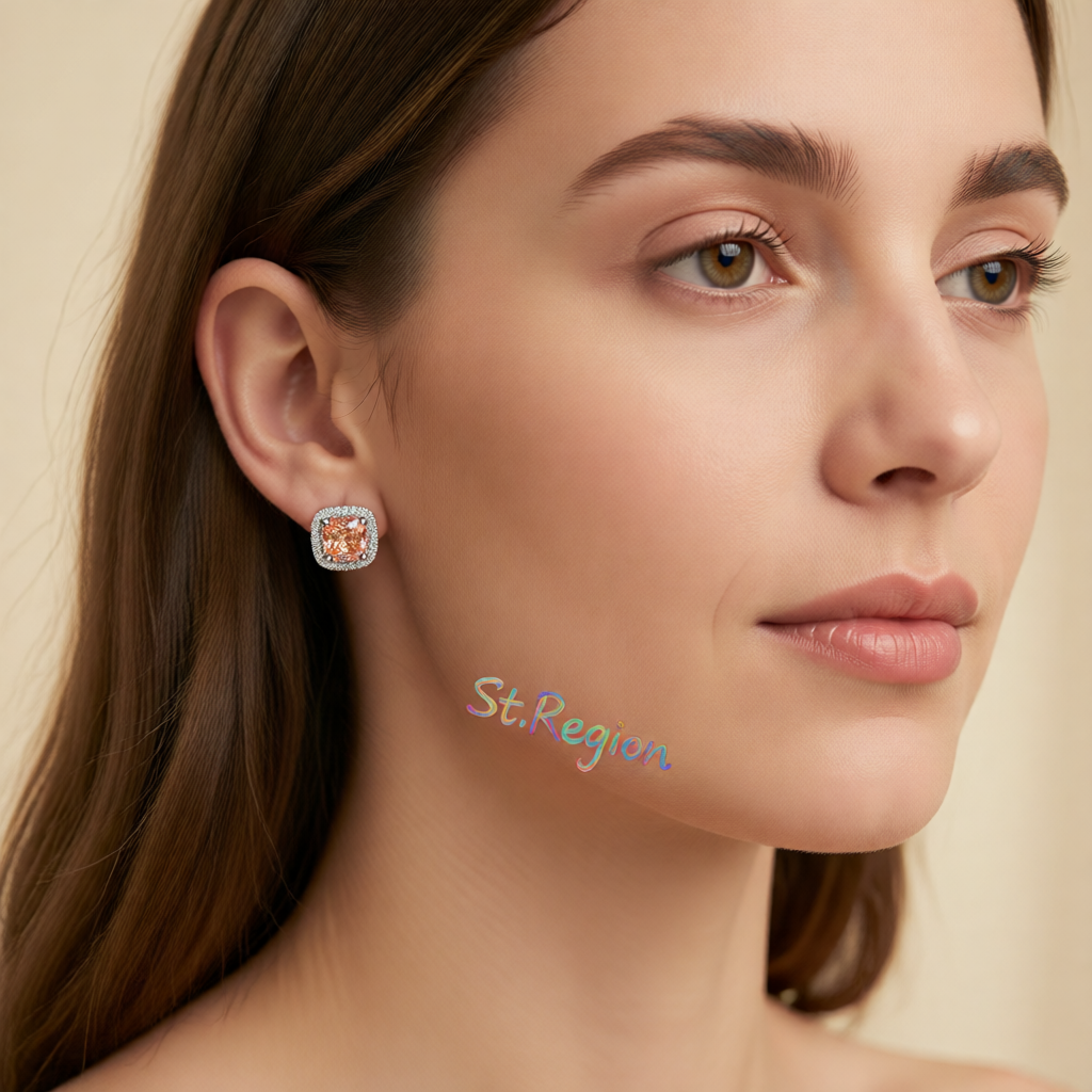 Champagne Princess Crystal & Cubic Zirconia Silver-Plated Halo Stud Earrings
