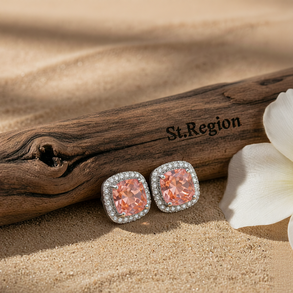 Champagne Princess Crystal & Cubic Zirconia Silver-Plated Halo Stud Earrings