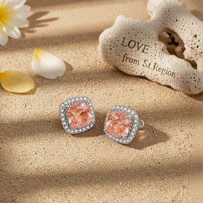 Champagne Princess Crystal & Cubic Zirconia Silver-Plated Halo Stud Earrings