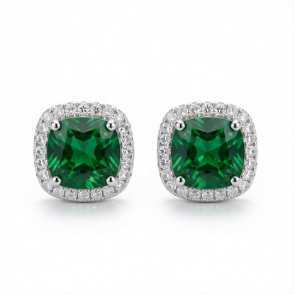 Emerald Princess Crystal & Cubic Zirconia Silver-Plated Halo Stud Earrings