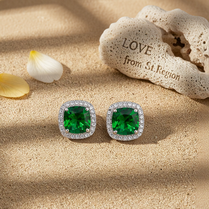 Emerald Princess Crystal & Cubic Zirconia Silver-Plated Halo Stud Earrings