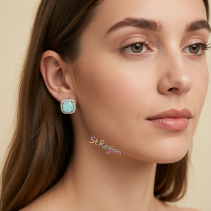 Green Princess Opal & Silver-Plated Halo Stud Earrings