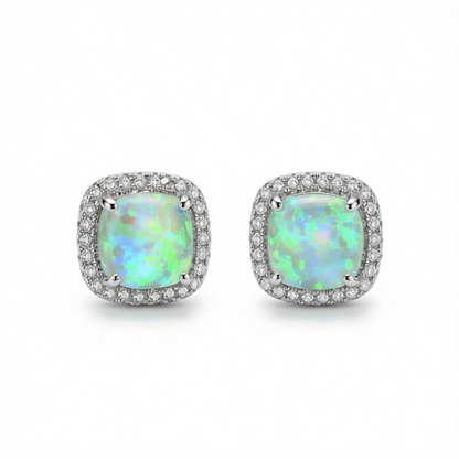 Green Princess Opal & Silver-Plated Halo Stud Earrings
