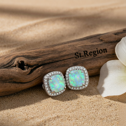 Green Princess Opal & Silver-Plated Halo Stud Earrings