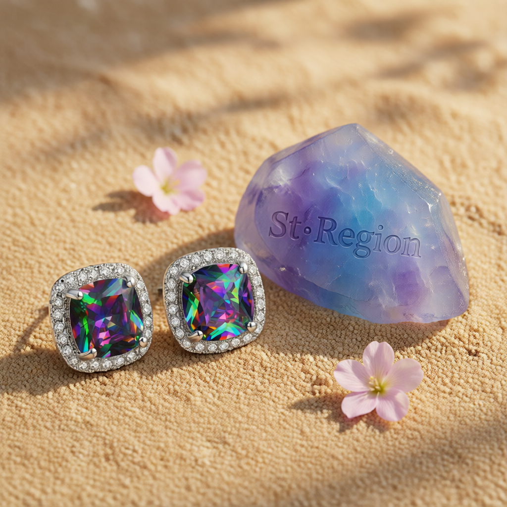 Colored Princess Crystal & Cubic Zirconia Silver-Plated Halo Stud Earrings