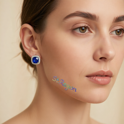 Navy Princess Crystal & Cubic Zirconia Silver-Plated Halo Stud Earrings