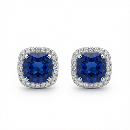 Navy Princess Crystal & Cubic Zirconia Silver-Plated Halo Stud Earrings