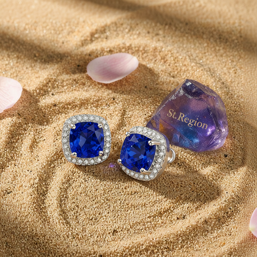 Navy Princess Crystal & Cubic Zirconia Silver-Plated Halo Stud Earrings