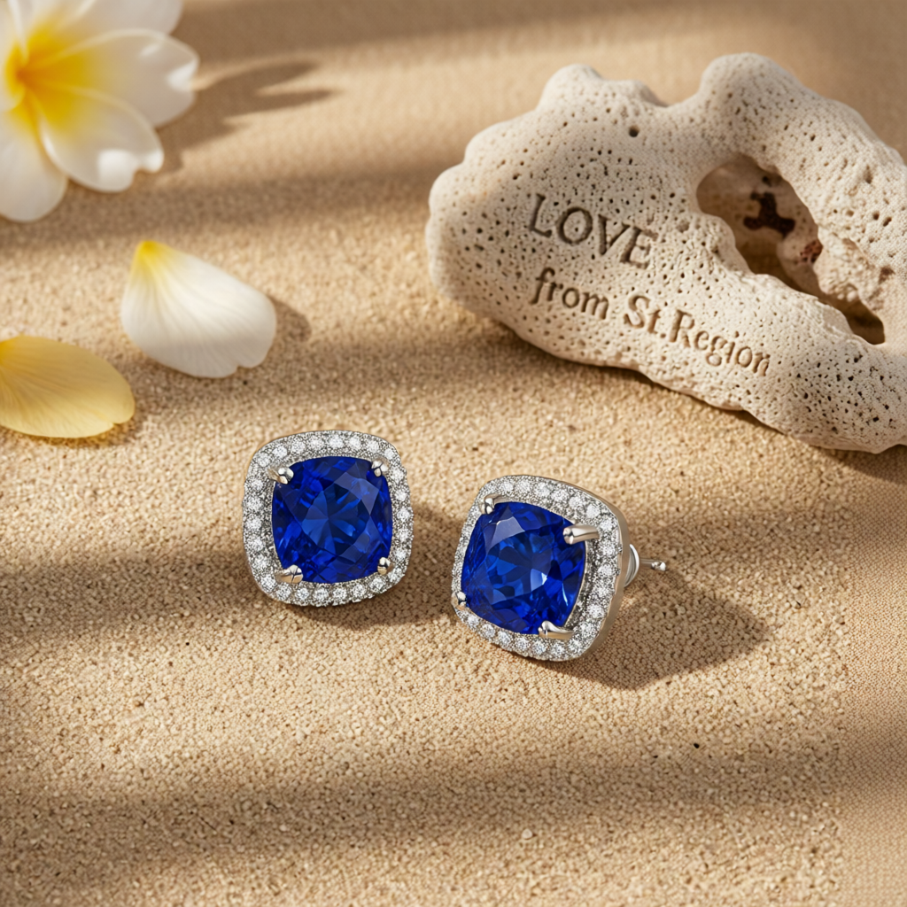 Navy Princess Crystal & Cubic Zirconia Silver-Plated Halo Stud Earrings