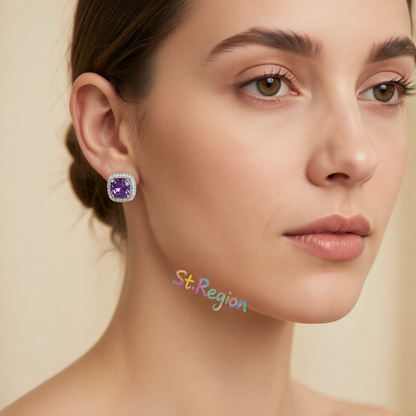 Purple Princess Crystal & Silver-Plated Halo Stud Earrings