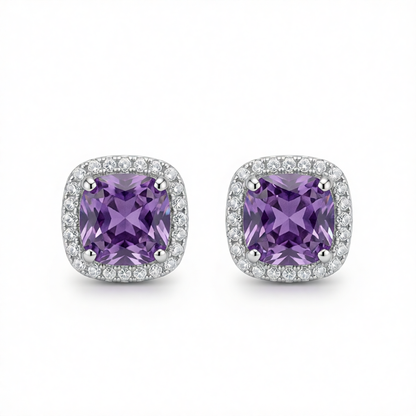 Purple Princess Crystal & Silver-Plated Halo Stud Earrings