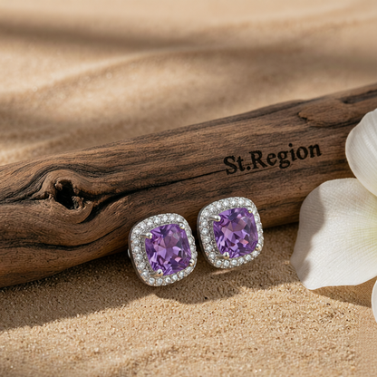 Purple Princess Crystal & Silver-Plated Halo Stud Earrings