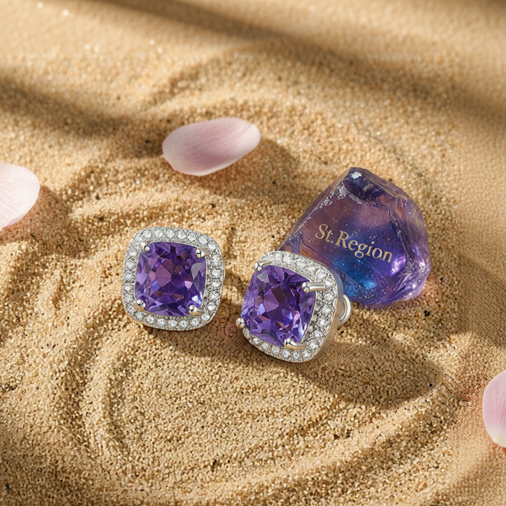 Purple Princess Crystal & Silver-Plated Halo Stud Earrings