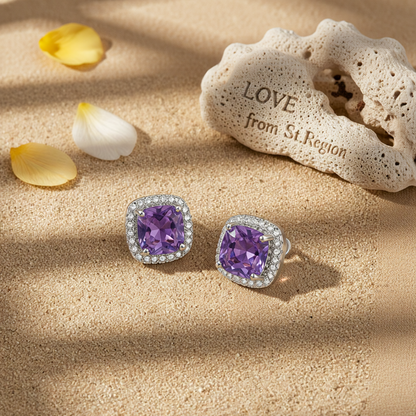 Purple Princess Crystal & Silver-Plated Halo Stud Earrings