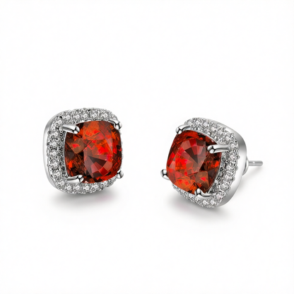 Red Princess Crystal & Cubic Zirconia Silver-Plated Halo Stud Earrings