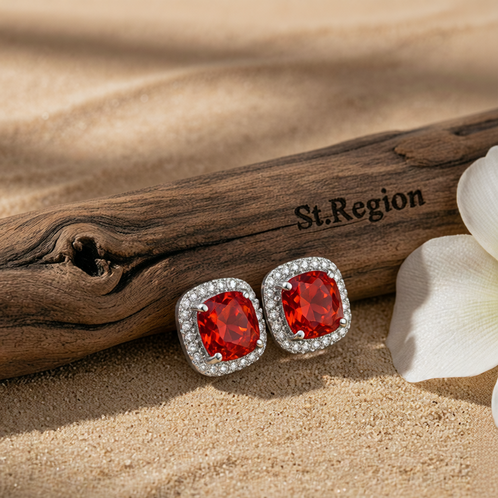 Red Princess Crystal & Cubic Zirconia Silver-Plated Halo Stud Earrings
