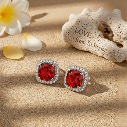 Red Princess Crystal & Cubic Zirconia Silver-Plated Halo Stud Earrings