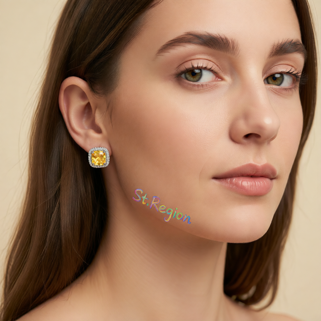 Yellow Princess Crystal & Silver-Plated Halo Stud Earrings